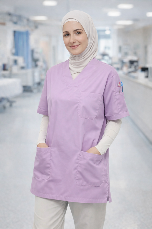 Tek Üst 4 Cepli Scrubs Forma - Lila