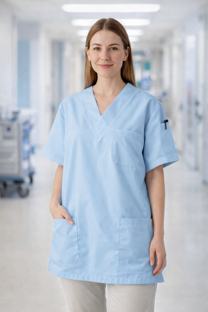 Single Top 4 Pocket Scrubs Jersey - Blue