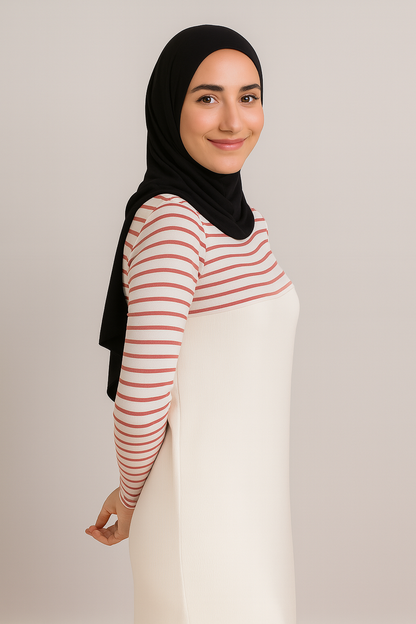 Sıfır Yaka Boyunluklu Kolluk - Bordo Beyaz Çizgili