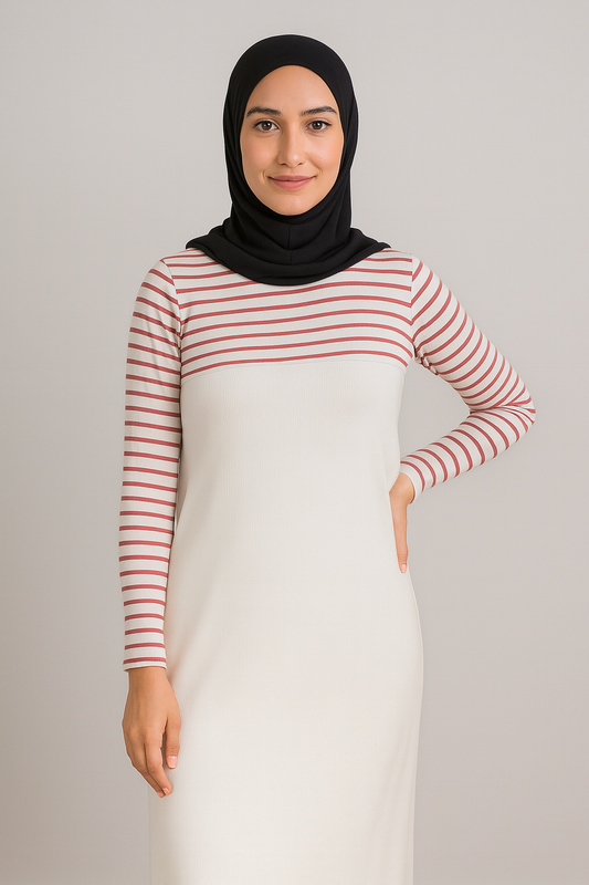 Sıfır Yaka Boyunluklu Kolluk - Bordo Beyaz Çizgili