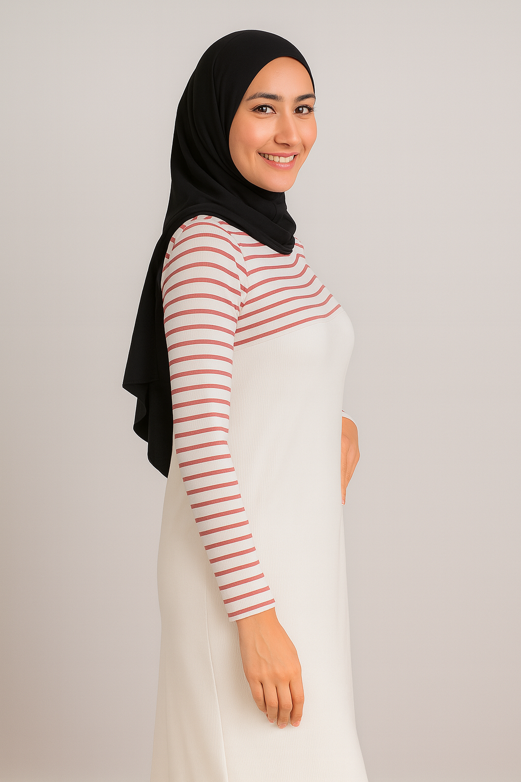 Sıfır Yaka Boyunluklu Kolluk - Bordo Beyaz Çizgili