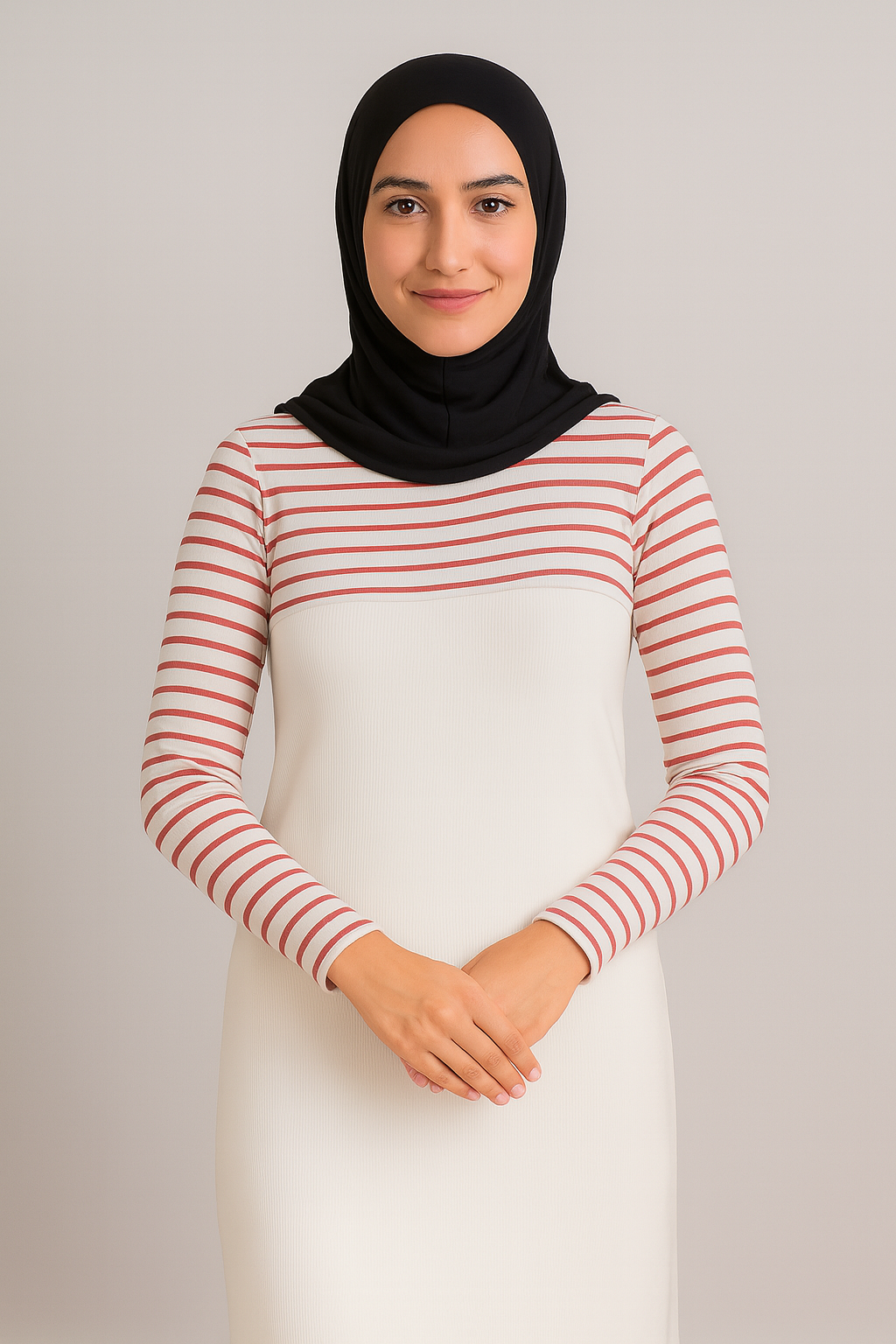 Sıfır Yaka Boyunluklu Kolluk - Bordo Beyaz Çizgili