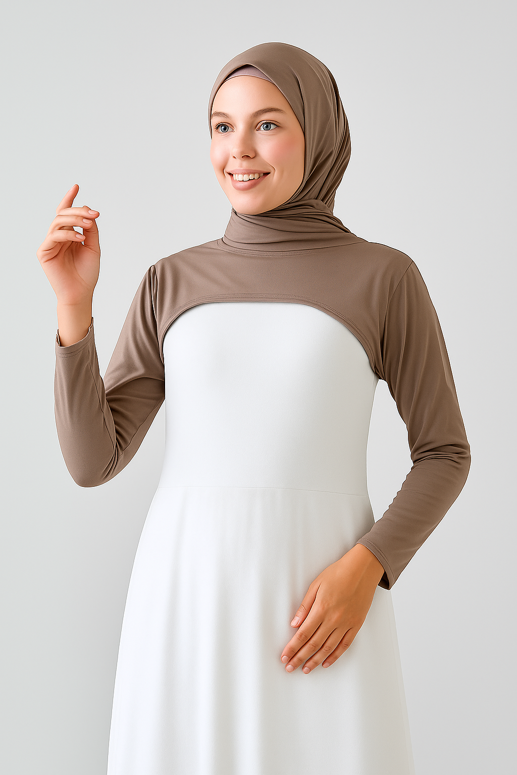 Tesettür boyunluk ve kolluk modeli kahverengi uzun kolluk penye tasarım