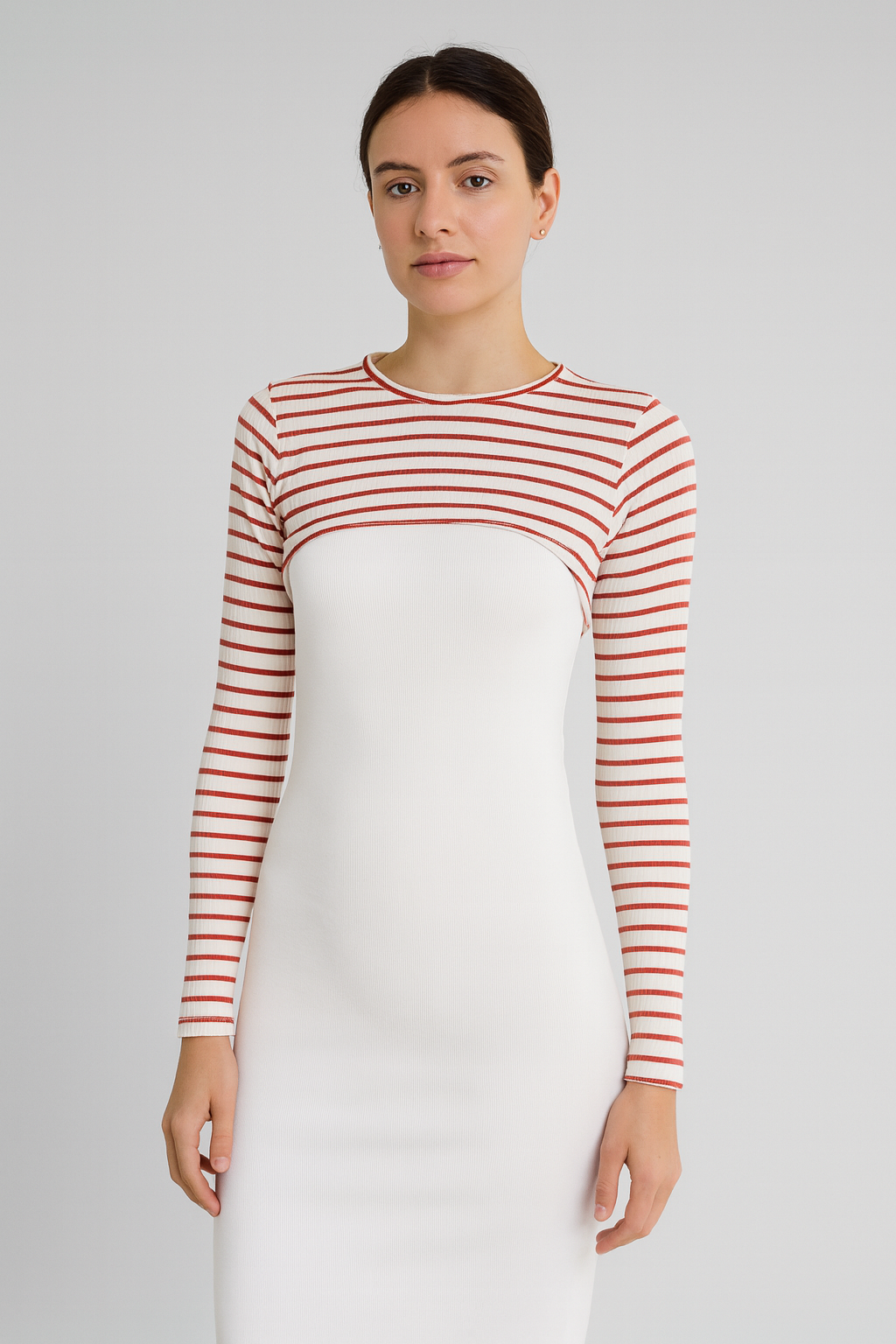 Sıfır Yaka Boyunluklu Kolluk - Bordo Beyaz Çizgili