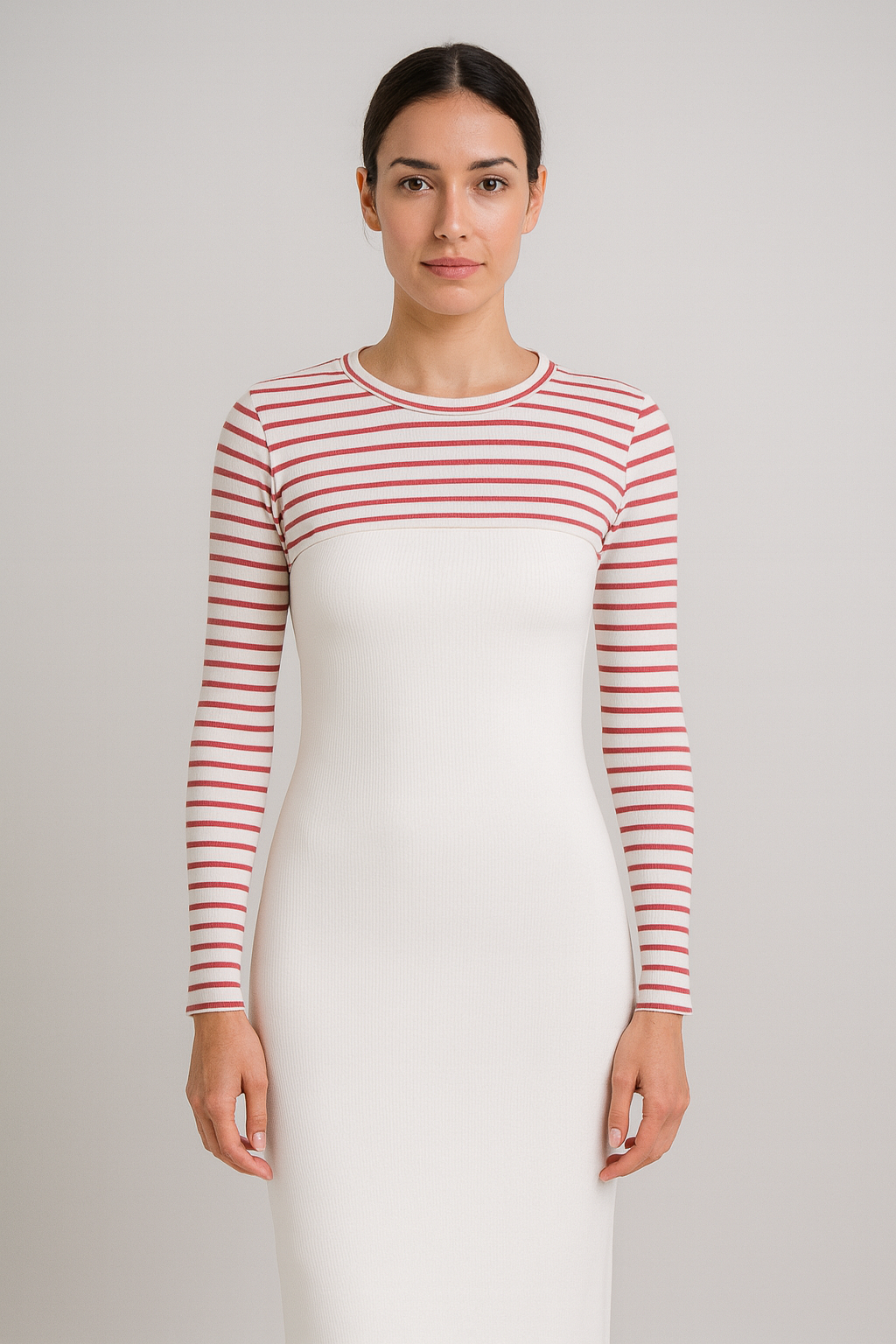 Sıfır Yaka Boyunluklu Kolluk - Bordo Beyaz Çizgili