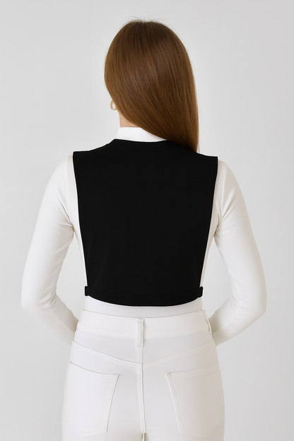 Sıfır Yaka Kolsuz Boyunluk - Siyah