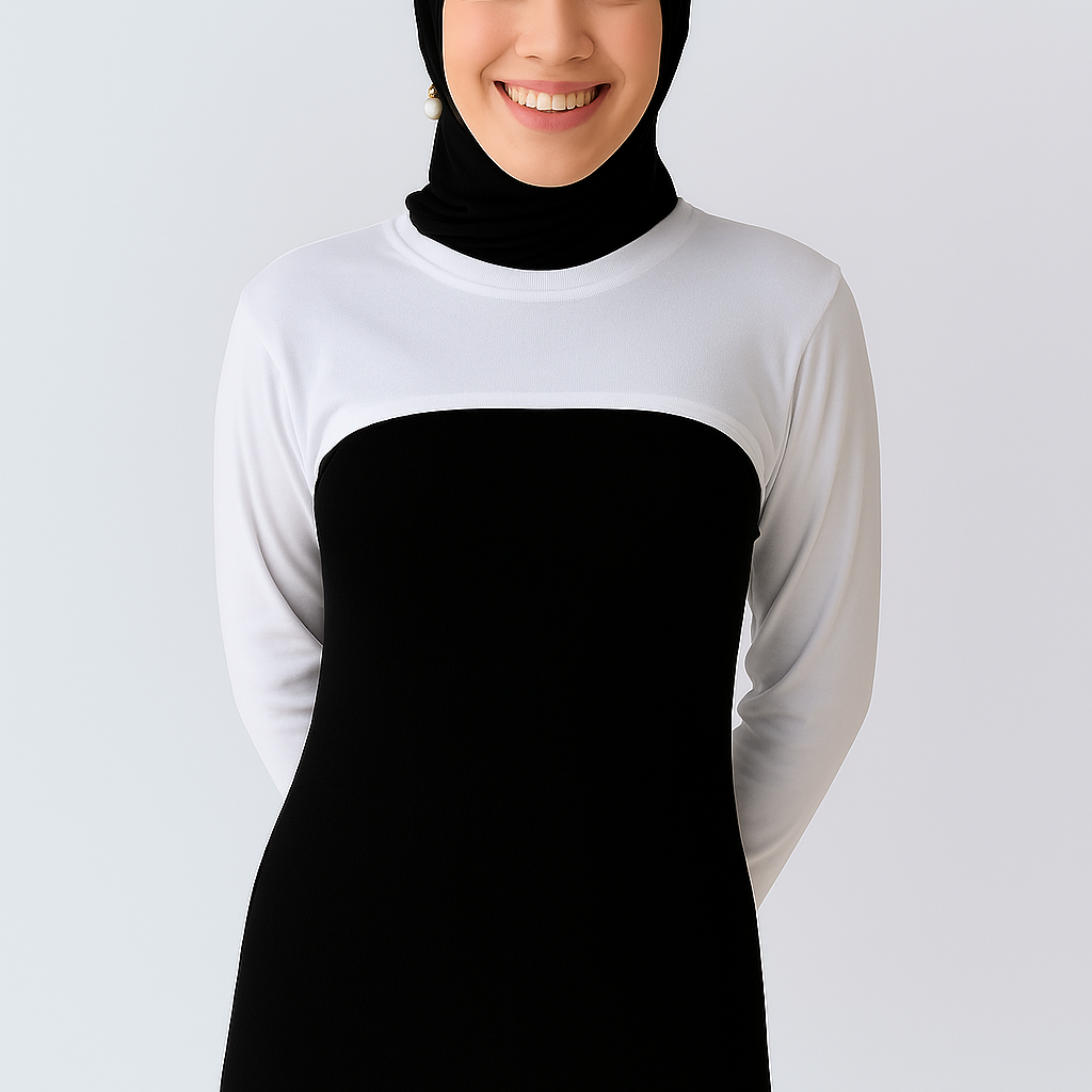 Tesettür kolluk boyunluk seti siyah beyaz modern görünüm