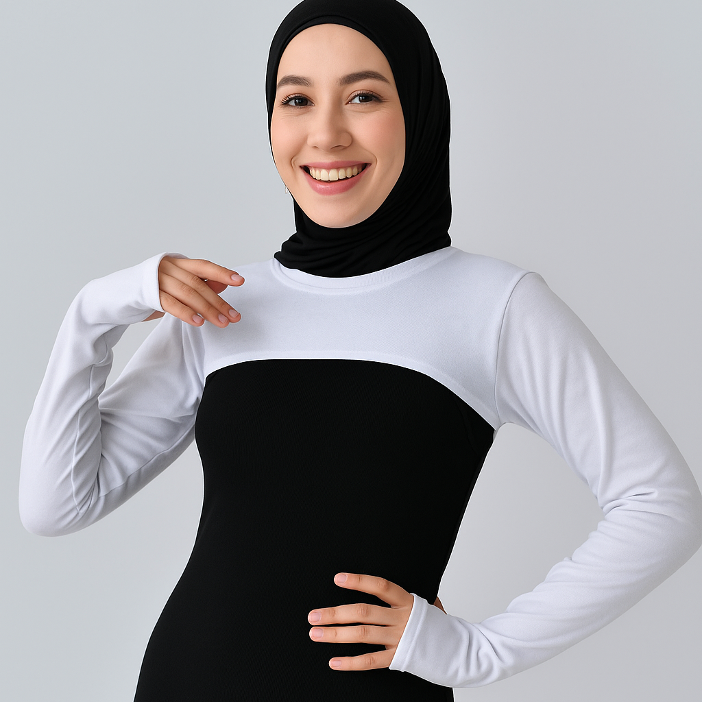Tesettür boyunluk ve kolluk kombinli kadın giyim ürünü