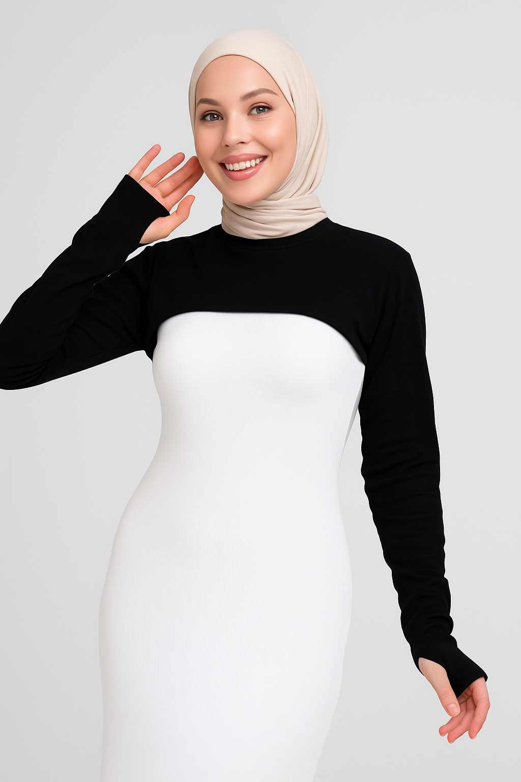 Sıfır Yaka Parmaklı Boyunluklu Kolluk - Siyah