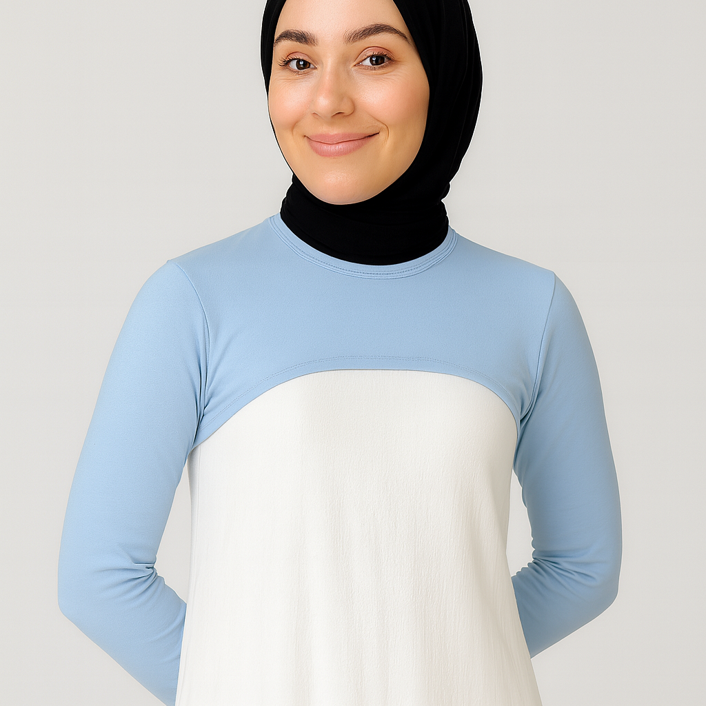 Penye tesettür kolluk ve boyunluklu kolluk detayıyla modern görünüm