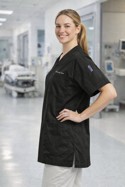 Personalized Scrubs Jersey with 4 Pockets and Custom Name - Black