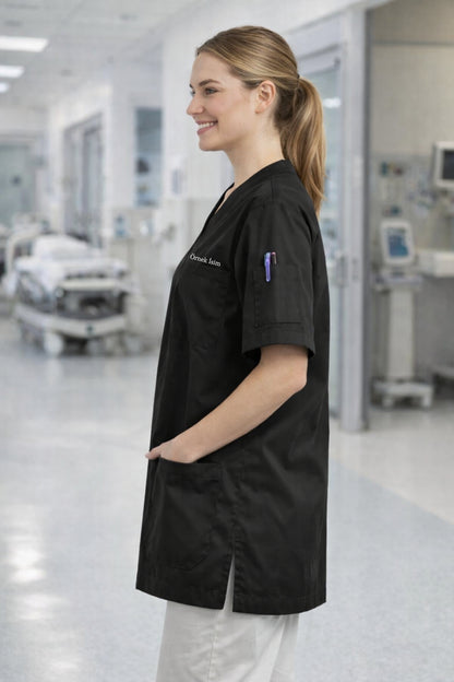 Personalized Scrubs Jersey with 4 Pockets and Custom Name - Black