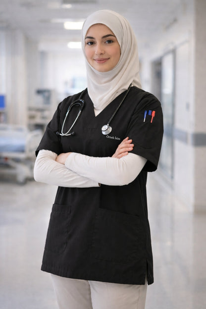 Personalized Scrubs Jersey with 4 Pockets and Custom Name - Black