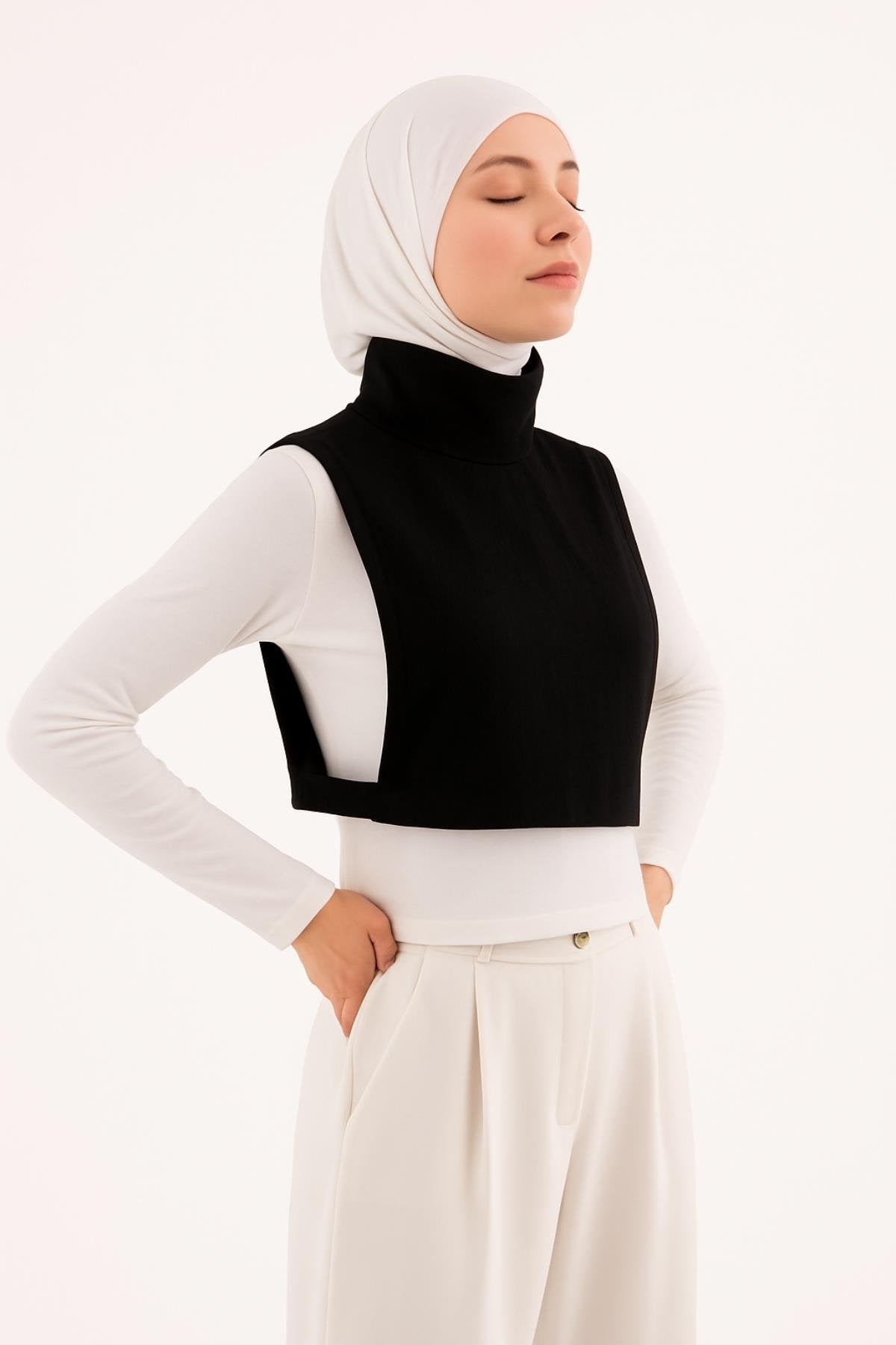 طوق رقبة مضلع مغطى بالكامل للصيادين - أسود