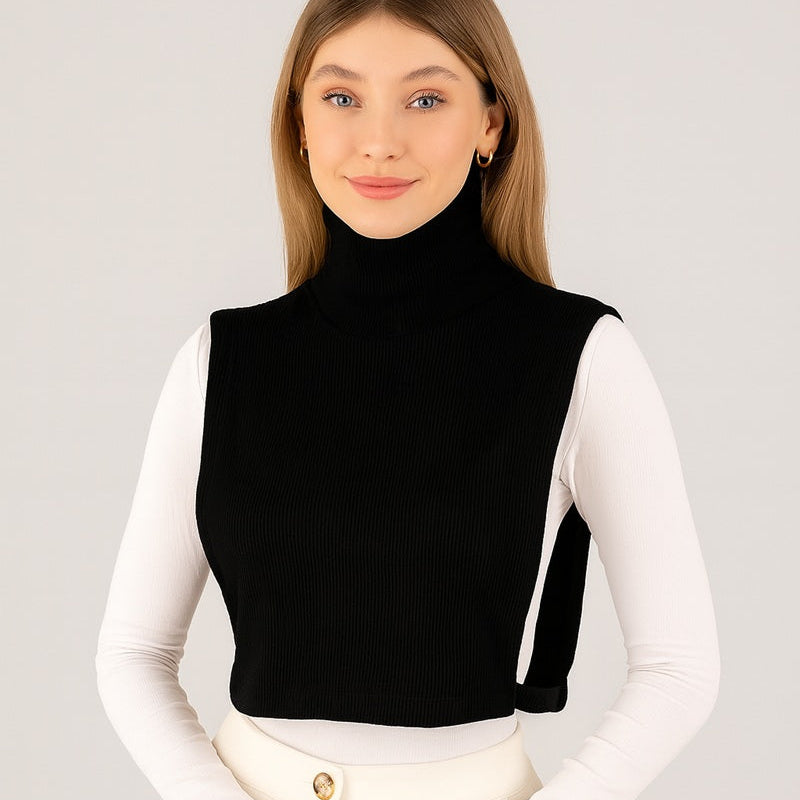 Tesettür boyunluk ve kolluk kombinli siyah modern kadın üst giyim