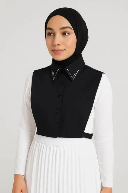 Kadınlar için hazır gömlek yakası, seyyar ve takma gömlek yakası ile kazak içi gömlek kombin alternatifi