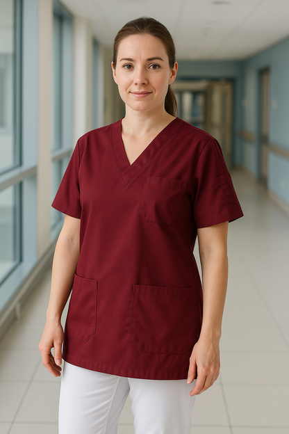 Tek Üst 4 Cepli Scrubs Forma - Bordo