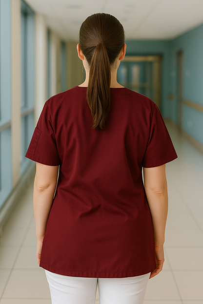 Tek Üst 4 Cepli Scrubs Forma - Bordo