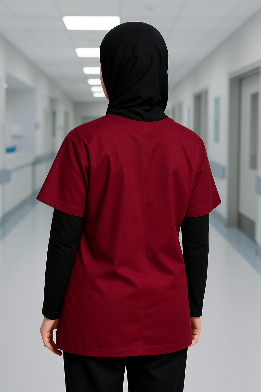 Tek Üst 4 Cepli Scrubs Forma - Bordo
