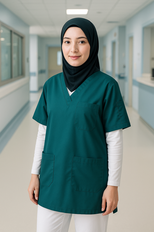 Tek Üst 4 Cepli Scrubs Forma - Petrol