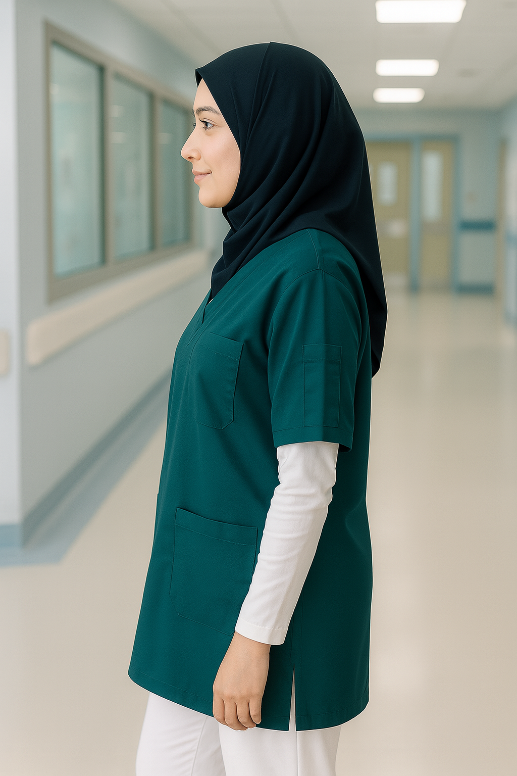 Tek Üst 4 Cepli Scrubs Forma - Petrol