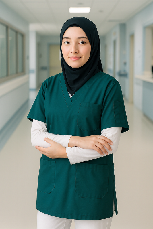 Tek Üst 4 Cepli Scrubs Forma - Petrol