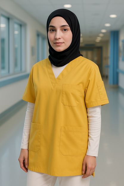 Tek Üst 4 Cepli Scrubs Forma - Limon