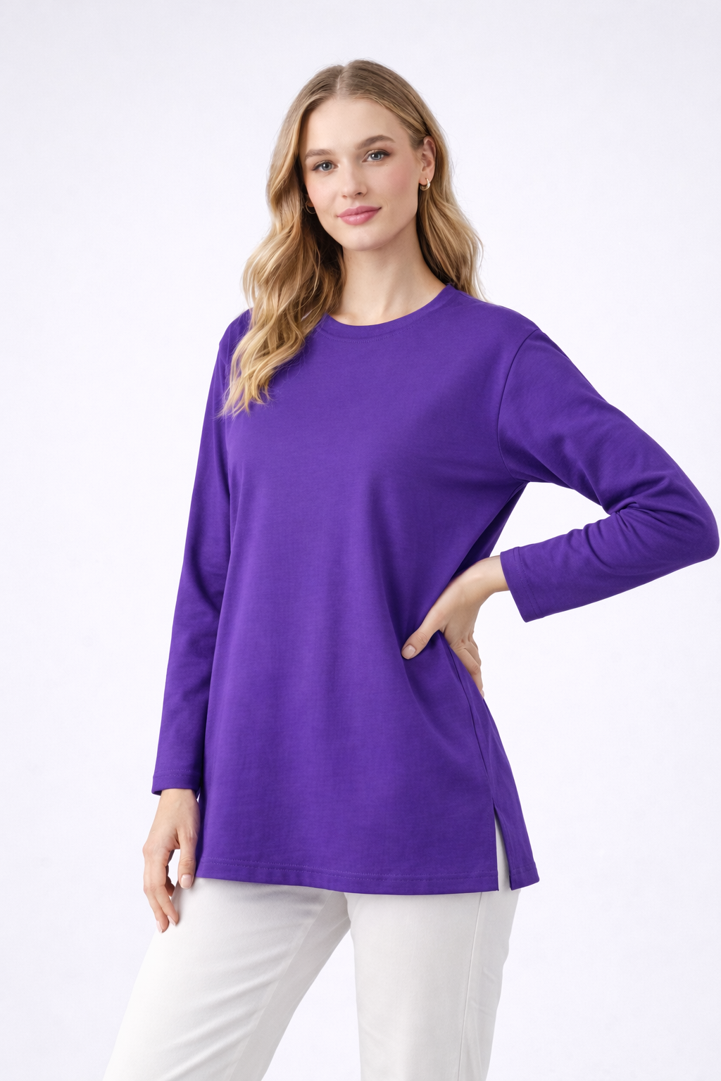 Uzun Kollu Tunik (Bandana Hediyeli) - Mor