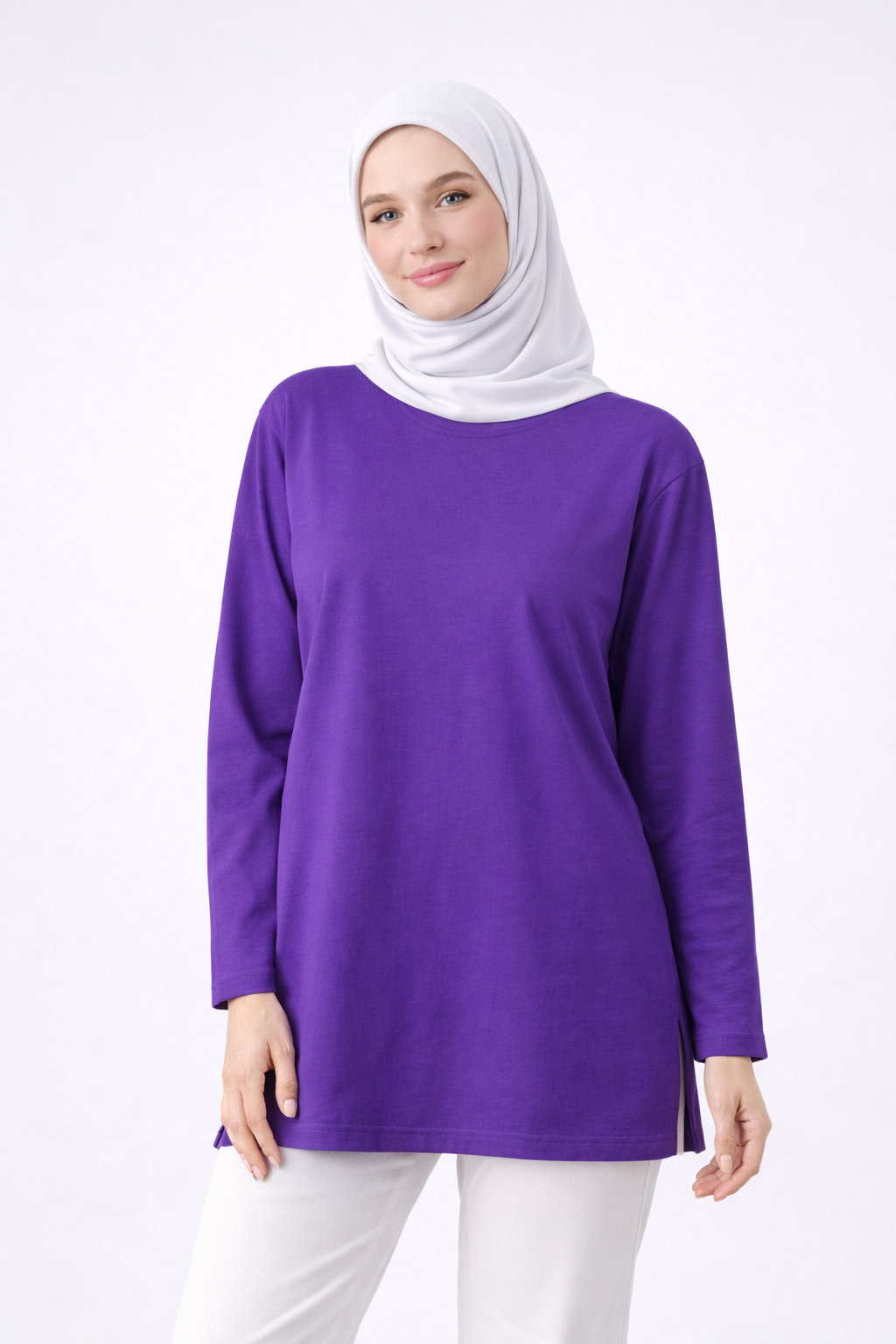 Uzun Kollu Tunik (Bandana Hediyeli) - Mor