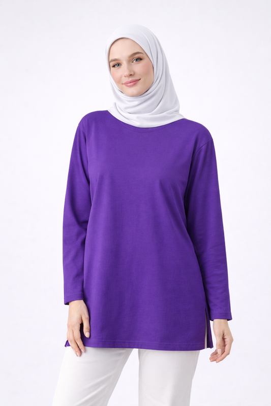 Uzun Kollu Tunik (Bandana Hediyeli) - Mor