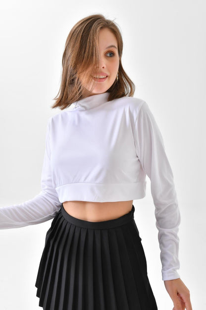 Uzun Kollu Crop Boyunluk - Beyaz