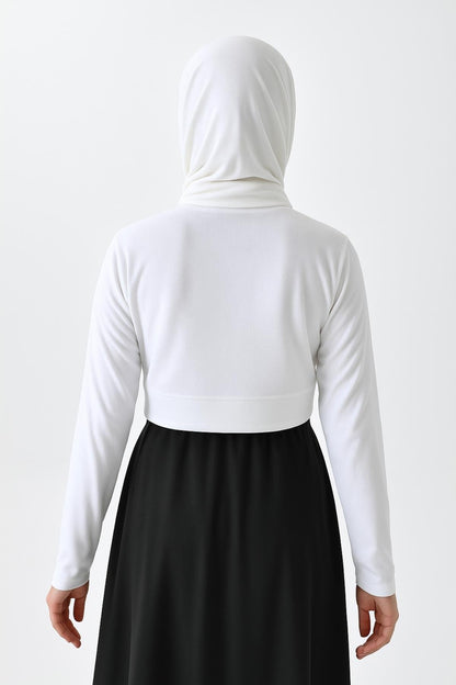 Uzun Kollu Crop Boyunluk - Beyaz