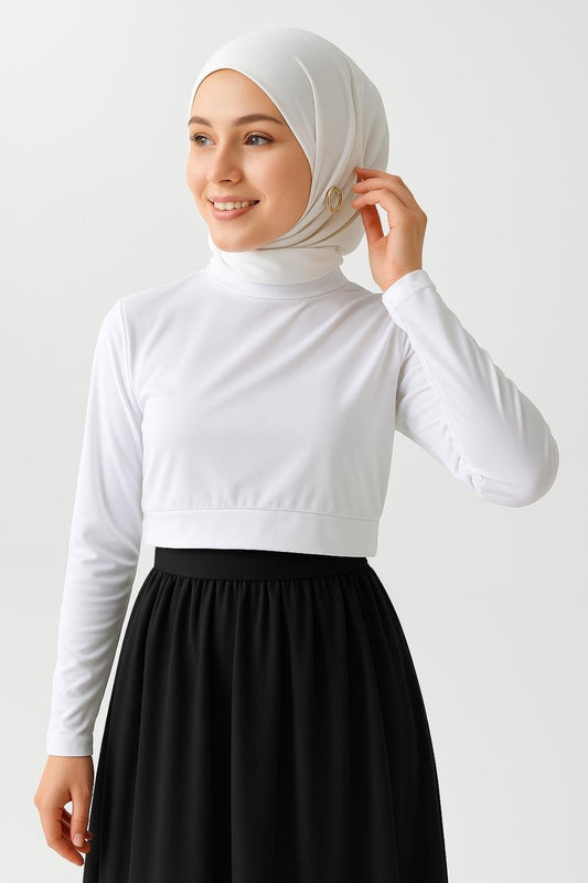 Uzun Kollu Crop Boyunluk - Beyaz