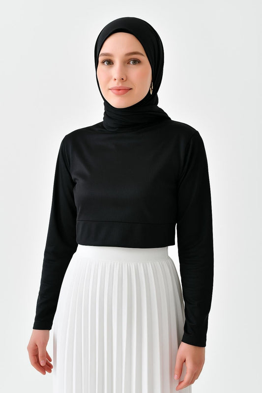 Uzun Kollu Crop Boyunluk - Siyah