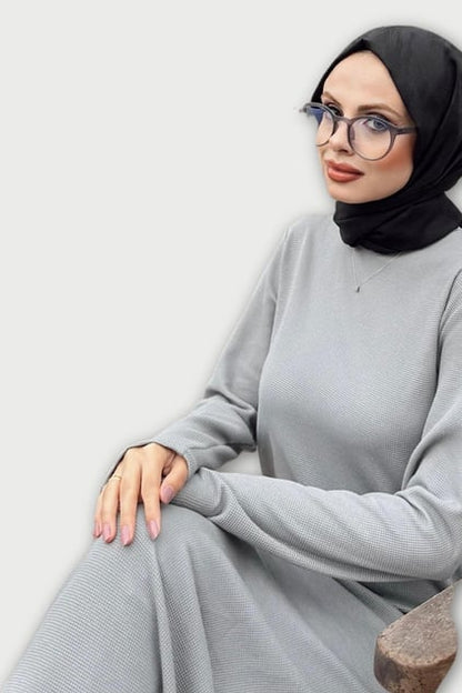 Uzun Kollu Elbise - Gri
