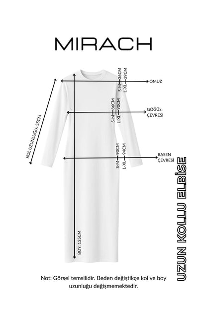 Uzun Kollu Fitilli Elbise - Geometrik Desenli