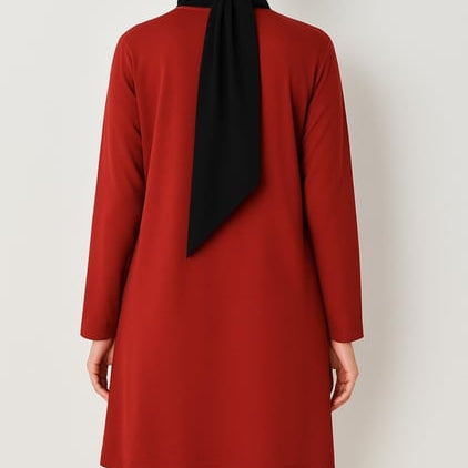 Modern kapalı tunik modelleri kırmızı uzun tunik tesettür stil