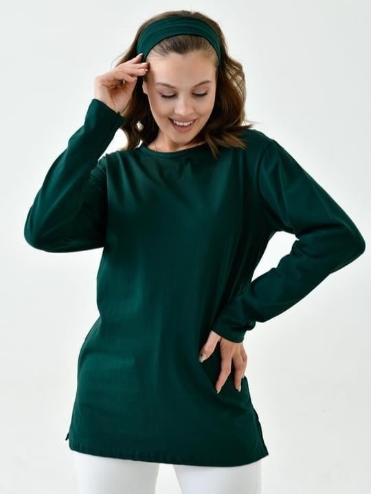 Kadın tunik modelleri tesettür uzun kesim yeşil tunik