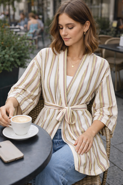 كيمونو منسوج يدويًا - أخضر وأحمر