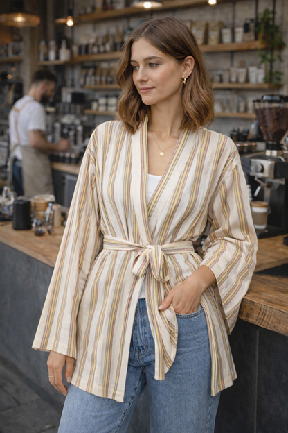 كيمونو منسوج يدويًا - أخضر وأحمر