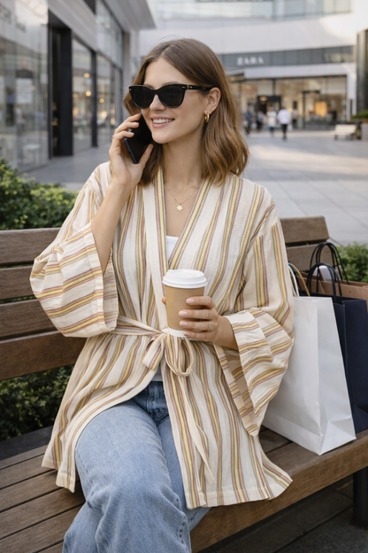 كيمونو منسوج يدويًا - أخضر وأحمر