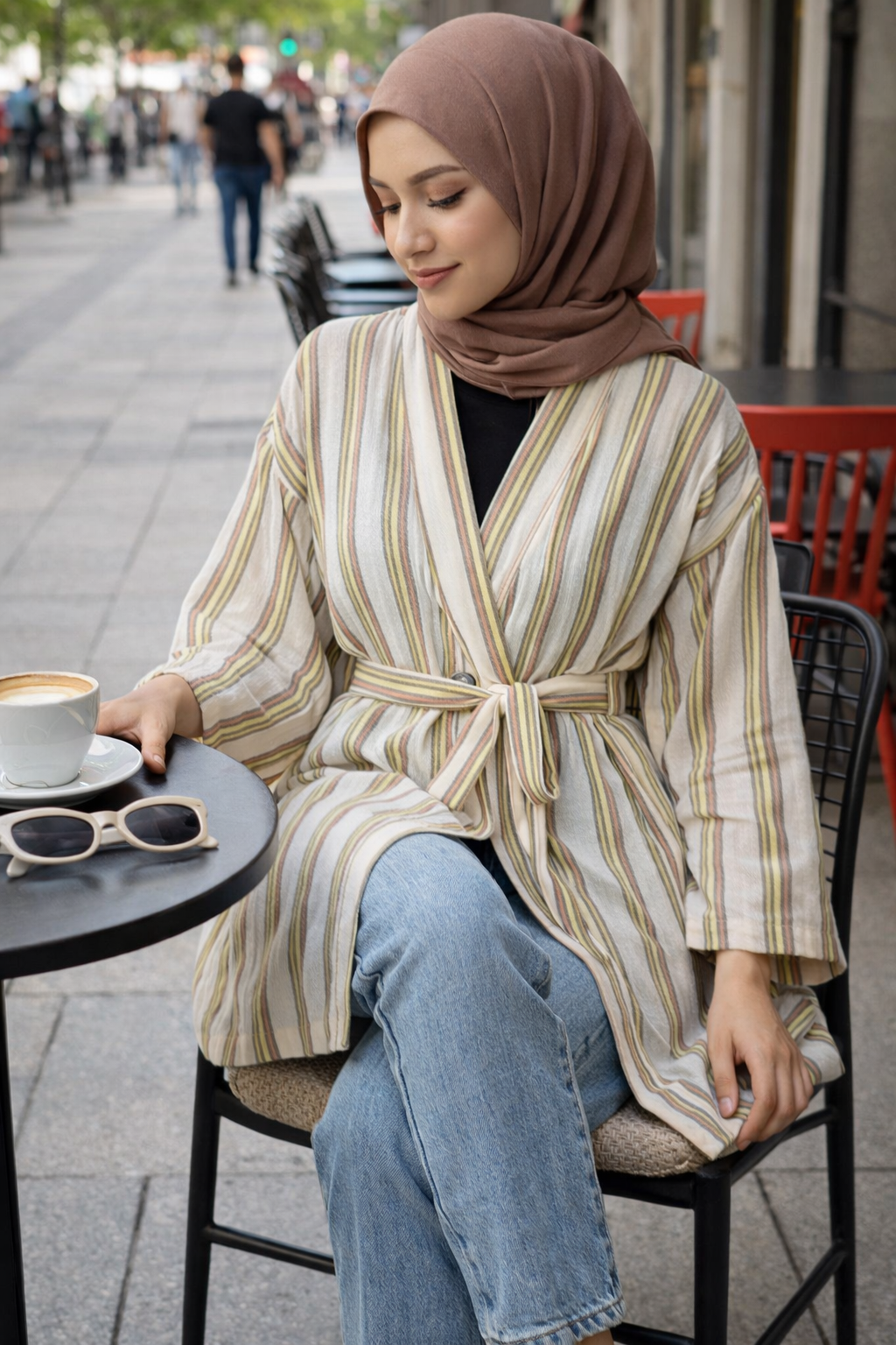 كيمونو منسوج يدويًا - أخضر وأحمر