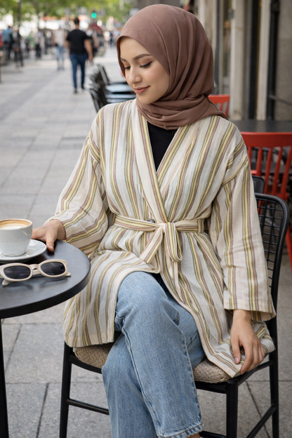 كيمونو منسوج يدويًا - أخضر وأحمر