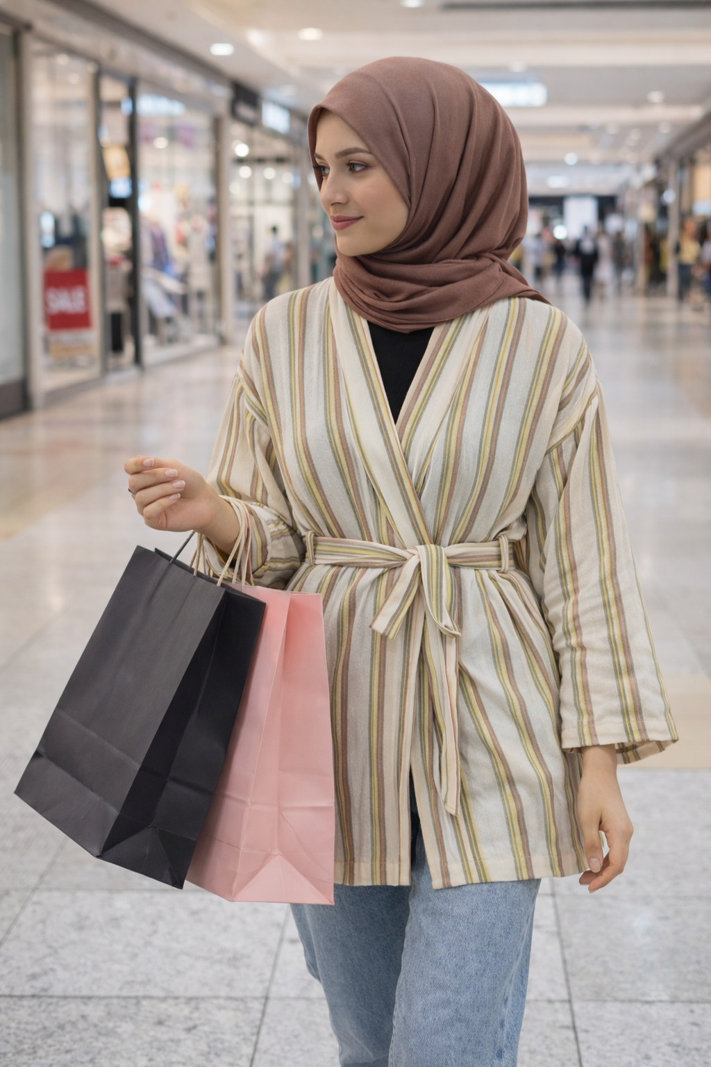 كيمونو منسوج يدويًا - أخضر وأحمر