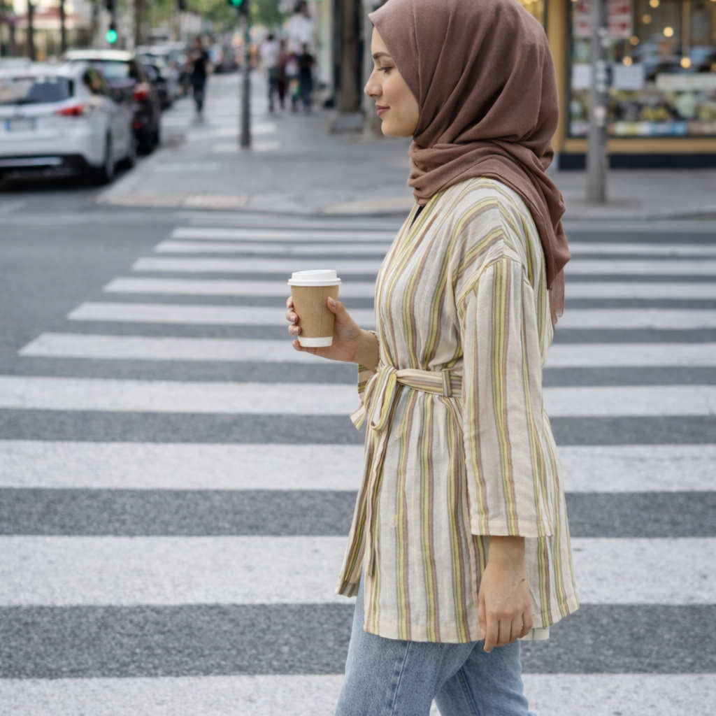 Kapalı tunik modelleri modern çizgili uzun tunik