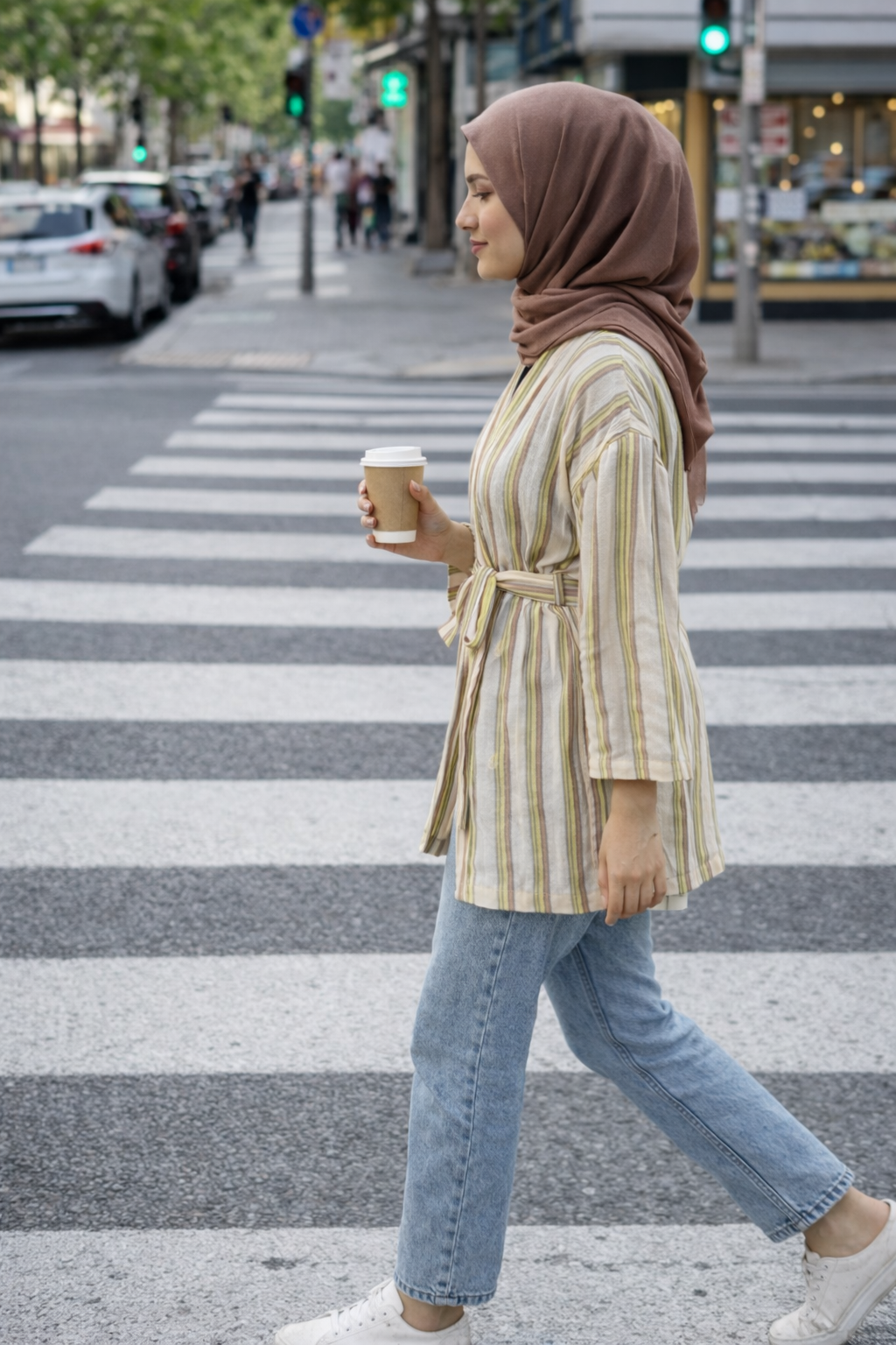 كيمونو منسوج يدويًا - أخضر وأحمر