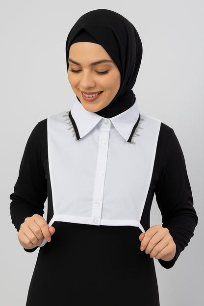 Zincirli Gömlek Yakası - Beyaz