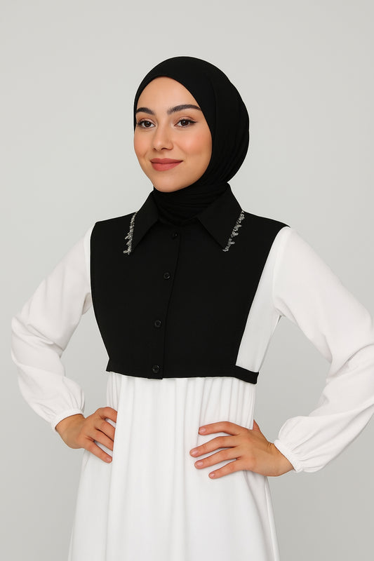 Zincirli Gömlek Yakası - Siyah